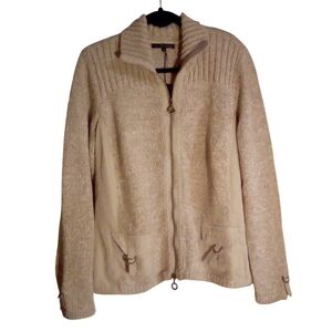 PIERRI New York Chunky Cotton Long Sleeves Full Zipper Cardigan 2X Tan Beige